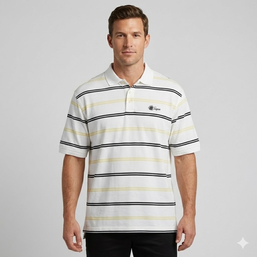 Izod Club Sawgrass Polo Shirt Vintage‎ XXL White Striped Mercerized Cotton